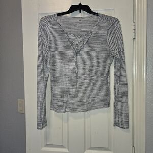 SO Monochrome Striped Lace-Up Long Sleeve Top